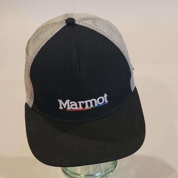 Marmot Pride Black & White Mesh Snap-Back Trucker Hat LGBTQ+ Rainbow - Picture 1 of 10
